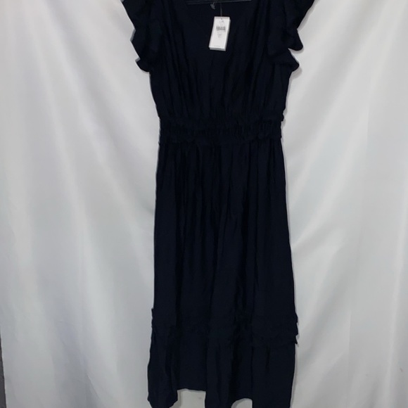 NWT J JILL WO SIZE XS PETITE BLACK TIERED FLUTTER SLEEVES DRESS ELASTIC WAIST - Picture 6 of 12
